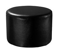 DYPXG Pouf Rond rembourré en Cuir, Pouf Repose-Pieds en Bois Massif, Table Basse de Salon en Cuir, Petit Banc - Noir 29x29x19cm (11x11x7inch)