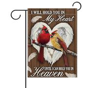 Dyrenson Drapeau commémoratif chrétien cardinal décoratif de jardin, oiseaux rouges religieux, ailes d'ange, cœur, cimetière, cour, décoration extérieure, petite décoration d'extérieur en toile de