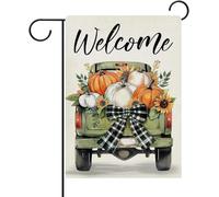 Dyrenson Drapeau de jardin décoratif en forme de camion vert « Welcome Fall » - Décoration extérieure de la maison