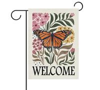 Dyrenson Drapeau de jardin décoratif en forme de papillon - Fleur botanique pastorale - Décoration extérieure de la maison - Printemps été - Toile de jute - Petit décor double face - 30,5 x 45,7 cm