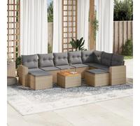 DYRJDJWIDHW 10-Piece Beige Wicker Resin Outdoor Patio Furniture Set with Cushions, Modular Garden Sofa with Coffee Table for Backyard, Terrace, Durable Weather-Resistant Rattan Style Lounge Set