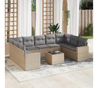 DYRJDJWIDHW 10-Piece Beige Wicker Resin Outdoor Patio Furniture Set with Cushions, Waterproof Storage & Tempered Glass Table - Modular Garden Sofa Set for Backyard, Terrace
