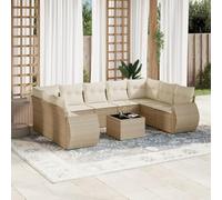 DYRJDJWIDHW 10-Piece Beige Woven Resin Outdoor Garden Furniture Set with Cushions, Glass Top Table & Modular Design for Patio, Backyard, Terrace UV Resistant & Weatherproof