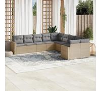 DYRJDJWIDHW 10-Piece Beige Woven Resin Outdoor Garden Sofa Set with Cushions, Modular Patio Furniture for Backyard, Terrace, Waterproof Storage & Removable Covers, UV Resistant