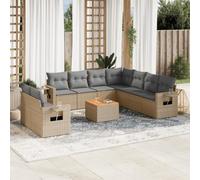DYRJDJWIDHW 10-Piece Beige Woven Resin Outdoor Garden Sofa Set with Cushions, Modular Patio Furniture for Backyard, Terrace, Includes Side Table & Removable Covers, UV-Resistant & Weatherproof