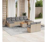 DYRJDJWIDHW 10-Piece Beige Woven Resin Outdoor Garden Sofa Set with Cushions, Modular Patio Furniture for Backyard, Terrace, Includes Side Table, UV-Resistant & Waterproof Rattan Lounge Seating