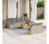DYRJDJWIDHW 10-Piece Beige Woven Resin Outdoor Patio Furniture Set with Cushions, Modular Garden Sofa with Side Table and Ottoman, UV-Resistant Rattan Lounge Set for Terrace, Backyard