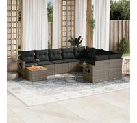 DYRJDJWIDHW 10-Piece Grey Wicker Resin Outdoor Patio Furniture Set with Cushions, Modular Garden Sofa with Side Table, Waterproof Rattan Lounge Set for Backyard, Terrace, Balcony