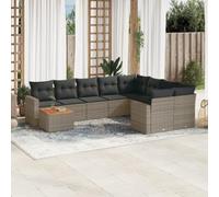 DYRJDJWIDHW 10-Piece Grey Wicker Resin Outdoor Patio Furniture Set with Cushions - Modular Garden Sofa Set with Acacia Wood Table, Weather-Resistant & Comfortable for Backyard, Terrace