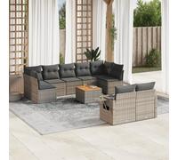 DYRJDJWIDHW 10-Piece Grey Woven Resin Outdoor Garden Furniture Set with Cushions, Modular Patio Sofa with Side Table, Weather-Resistant Rattan Lounge Set for Backyard, Terrace, Balcony