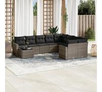 DYRJDJWIDHW 10-Piece Grey Woven Resin Outdoor Garden Furniture Set with Cushions, Waterproof Storage & Tempered Glass Table - Patio, Backyard Lounge Seating for Relaxing with Family and Friends