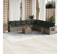 DYRJDJWIDHW 10-Piece Grey Woven Resin Outdoor Patio Furniture Set with Cushions, Modular Garden Sofa Sectional with Side Table, Weather-Resistant Rattan Lounge Set for Backyard, Terrace, Balcony