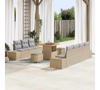 DYRJDJWIDHW 10-Piece Modern Outdoor Patio Furniture Set, Beige All-Weather Wicker Rattan Sofa Sectional with Cushions and Coffee Table for Garden, Terrace, Backyard