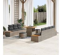 DYRJDJWIDHW 10-Piece Modern Outdoor Patio Furniture Set, Grey Poly Rattan Sofa Sectional with Coffee Table, Waterproof Storage, UV Resistant for Garden, Terrace, Poolside
