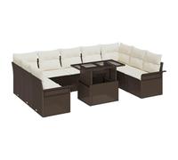 DYRJDJWIDHW 10-Piece Modular Garden Sofa Set, Brown Poly Rattan Outdoor Furniture, Waterproof Cushions, for Patio Terrace Balcony, Modern Lounge Seating Group with Coffee Table