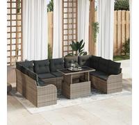 DYRJDJWIDHW 10-Piece Modular Outdoor Sofa Set, Grey Poly Rattan Garden Furniture with Table, Weather-Resistant Patio Sectional Couch for Terrace, Backyard, Modern Lounge