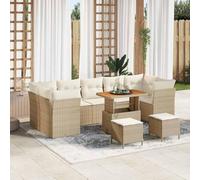 DYRJDJWIDHW 10-Piece Modular Outdoor Sofa Set with Cushions, Beige Cream Garden Patio Furniture, Durable All-Weather Wicker Rattan Sectional with Adjustable Table and Storage for Backyard, Terrace