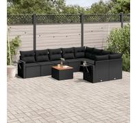 DYRJDJWIDHW 10-Piece Outdoor Garden Furniture Set with Cushions Black Wicker Resin Patio Sofa Sectional for Backyard Terrace Poolside Modular Design Weather-Resistant Acacia Wood Table