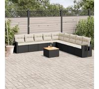 DYRJDJWIDHW 10-Piece Outdoor Garden Furniture Set with Cushions Black Wicker Resin Patio Sofa Sectional for Backyard Terrace Poolside Durable Weather-Resistant Modular Design Includes Side Table