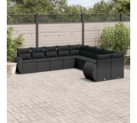 DYRJDJWIDHW 10-Piece Outdoor Garden Furniture Set with Cushions Black Wicker Resin Rattan Patio Sofa Set for Backyard Terrace Poolside Lounge Relaxation Durable Weatherproof Modular Design