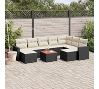 DYRJDJWIDHW 10-Piece Outdoor Garden Furniture Set with Cushions Black Woven Resin Patio Sofa Set for Backyard Terrace Includes Table Footstool Modular Design UV Resistant