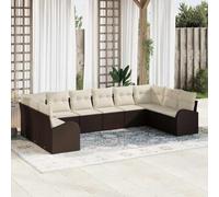 DYRJDJWIDHW 10-Piece Outdoor Patio Furniture Set, All-Weather Wicker Sofa Sectional with Coffee Table, Brown and White Cushions, Modern Garden Conversation Set for Backyard, Poolside, Terrace