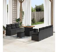 DYRJDJWIDHW 10-Piece Outdoor Patio Furniture Set Black, Modern Garden Sofa Sectional with Cushions, Wicker Rattan Conversation Set with Acacia Wood Coffee Table for Terrace, Backyard, Poolside