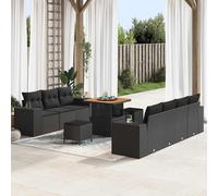 DYRJDJWIDHW 10-Piece Outdoor Patio Furniture Set, Black Poly Rattan Modular Sectional Sofa with Cushions and Coffee Table, Garden Lounge Set for Terrace, Poolside, Backyard