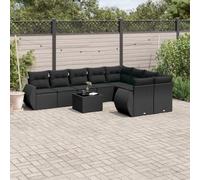 DYRJDJWIDHW 10-Piece Outdoor Patio Furniture Set Black Wicker Resin with Cushions, Glass Top Table & Modular Design for Garden, Backyard, Terrace - Durable Weather-Resistant Rattan Sofa Seating Group
