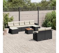 DYRJDJWIDHW 10-Piece Outdoor Patio Furniture Set Black Wicker Resin with Cushions, Modular Garden Sofa with Side Table and Ottoman, Waterproof Rattan Lounge Set for Backyard, Terrace, Poolside