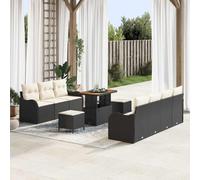 DYRJDJWIDHW 10-Piece Outdoor Patio Furniture Set, Garden Sofa Sectional with Cushions, Black Cream Wicker Rattan Conversation Set, Waterproof Storage, Adjustable Legs for Terrace, Backyard, Poolside