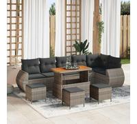DYRJDJWIDHW 10-Piece Outdoor Patio Furniture Set, Grey All-Weather Wicker Sectional Sofa with Cushions and Coffee Table, Modular Garden Conversation Set for Terrace, Backyard, Poolside