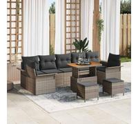DYRJDJWIDHW 10-Piece Outdoor Patio Furniture Set Grey, Wicker Rattan Sofa Sectional with Cushions, Waterproof Storage, Adjustable Feet for Garden, Terrace, Balcony