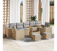 DYRJDJWIDHW 10-Piece Outdoor Patio Furniture Set, Modular Garden Sofa Sectional with Coffee Table, Beige & Light Grey All-Weather Wicker Rattan for Terrace, Poolside, Backyard Lounge and Relaxation