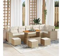 DYRJDJWIDHW 10-Piece Outdoor Patio Furniture Set, Modular Garden Sofa Set with Adjustable Coffee Table and Storage, Beige Cream All-Weather Poly Rattan Sectional Couch for Terrace, Backyard, Poolside
