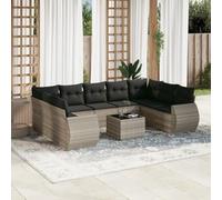 DYRJDJWIDHW 10-Piece Outdoor Patio Furniture Set with Cushions, Light Grey Wicker Resin Sofa with Glass Top Table, Modular Garden Lounge Set for Backyard, Terrace, Durable & Weather-Resistant