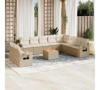 DYRJDJWIDHW 11-Piece Beige Wicker Patio Furniture Set with Cushions, Outdoor Garden Sofa Set with Side Table, Modular Resin Rattan Sectional Seating for Backyard, Terrace, Poolside