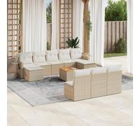 DYRJDJWIDHW 11-Piece Beige Wicker Resin Outdoor Patio Furniture Set with Cushions, Foldable Side Table & Acacia Wood Table - Modular Garden Sofa Set for Backyard, Terrace