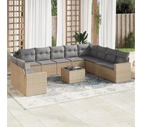 DYRJDJWIDHW 11-Piece Beige Woven Resin Outdoor Patio Furniture Set with Cushions, Waterproof Storage & Tempered Glass Table - Modular Garden Sofa for Backyard, Terrace