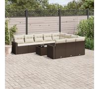 DYRJDJWIDHW 11-Piece Brown Wicker Resin Garden Furniture Set with Cushions - Outdoor Patio Sofa Set with Storage, Tempered Glass Table & Removable Covers for Backyard, Terrace