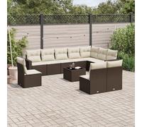 DYRJDJWIDHW 11-Piece Brown Wicker Resin Outdoor Patio Furniture Set with Cushions, Waterproof Storage & Tempered Glass Table - Modular Garden Sofa Set for Backyard, Terrace
