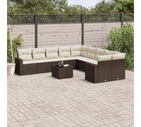 DYRJDJWIDHW 11-Piece Brown Woven Resin Outdoor Garden Furniture Set with Cushions - Modular Patio Sofa Set with Waterproof Storage, Tempered Glass Table & Removable Covers for Backyard, Terrace