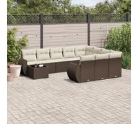 DYRJDJWIDHW 11-Piece Brown Woven Resin Outdoor Patio Furniture Set with Cushions - Garden Sofa Set with Glass Table, Modular Design, Weather-Resistant for Terrace, Backyard (Marron)