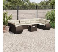 DYRJDJWIDHW 11-Piece Brown Woven Resin Outdoor Patio Furniture Set with Cushions, Glass Top Table & Modular Design for Garden, Backyard, Terrace Durable & Weather-Resistant