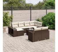DYRJDJWIDHW 11-Piece Brown Woven Resin Outdoor Patio Furniture Set with Cushions, Waterproof Storage & Tempered Glass Table - Modular Garden Sofa Set for Backyard, Terrace
