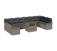 DYRJDJWIDHW 11-Piece Modular Outdoor Patio Sofa Set with Tempered Glass Table, Grey All-Weather Poly Rattan Furniture for Garden, Terrace, Poolside Lounge and Relaxation