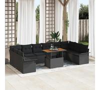 DYRJDJWIDHW 11-Piece Outdoor Patio Furniture Set, Black All-Weather Wicker Sectional Sofa with Cushions, Modular Garden Conversation Set with Coffee Table for Terrace, Backyard, Poolside
