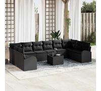 DYRJDJWIDHW 11-Piece Outdoor Patio Furniture Set, Garden Sofa with Cushions in Black Poly Rattan, All-Weather Wicker Sectional Conversation Set for Backyard, Poolside, Terrace