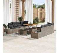 DYRJDJWIDHW 11-Piece Outdoor Patio Furniture Set, Grey All-Weather Wicker Modular Sectional Sofa with Table and Storage Ottoman, for Garden Terrace Poolside Lounge