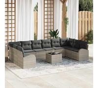 DYRJDJWIDHW 11-Piece Outdoor Patio Furniture Set, Poly Rattan Sofa Sectional with Coffee Table, Light Gray All-Weather Wicker Couch for Garden, Terrace, Poolside, Modern Lounge and Entertainment